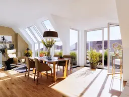 Abheben von der Konkurrenz... Traumhaft schöner Dachausbau mit hofseitger Terrasse und Balkon! Tolle Infrastruktur + Gute Anbindung + Luftwärmepumpe!