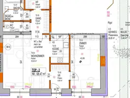 Erstbezug, 68m² WFL, 30m² Wohnküche, SZ, PKW-Stellplatz optional