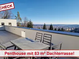 Fernsicht über Weiz! Penthouse-Maisonette mit 83 m² Dachterrasse und 270 m² Garten! In Sackgassenlage!