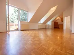 +VOR den Toren WIENS + Helle, gemütliche 3 -Zimmer + mit 36 m² Wohnküche und 7,8 m² Balkon + grüner Innenhof, hell, ruhig, 1. OG, Dachgeschoss+