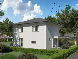Schlüsselfertiges Eigenheim in ökologischer Bauweise mit Grundstück. Klagenfurt Nähe, mit Carport, überdachtem Zugang zum Haus, Speis', Luftwärmepumpe, Kamin und Terrasse.