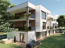 Neubau: Sonnige Gartenwohnung mit großer Terrasse u. Parkplatz.