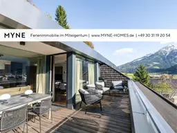Ferienimmobilie im Miteigentum: Moderne Terrassenwohnung mit Panoramablick auf die Berge