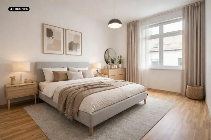 KI-bearbeitet – Schlafzimmer KI-Einrichtungsvorschlag