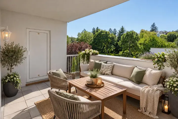 Balkon ( Einrichtung KI- generiert)