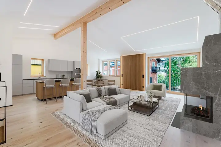 Der offene Wohn-, Koch- und Essbereich - virtuelles Home Staging