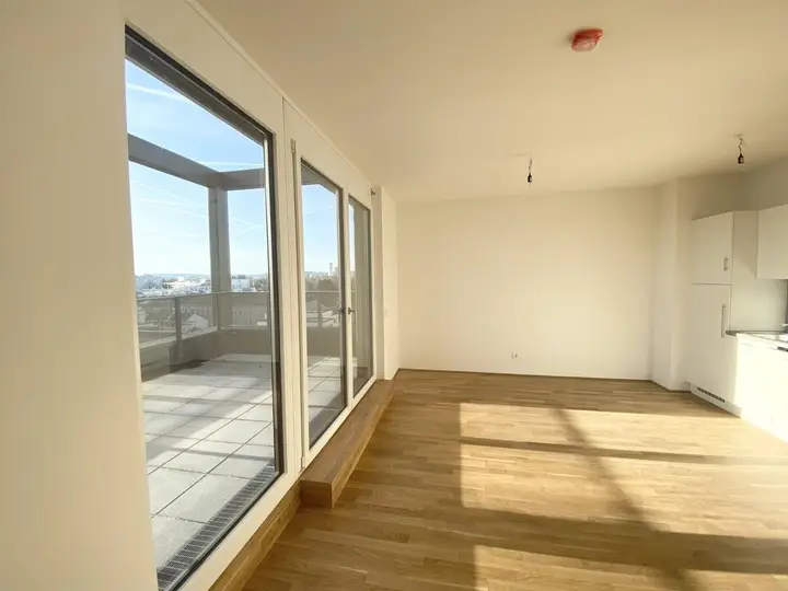 Wohnesszimmer mit Blick auf Terrasse
