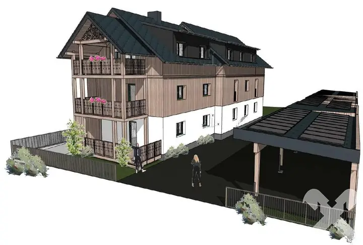 Ansicht Südwest mit Carport geplant