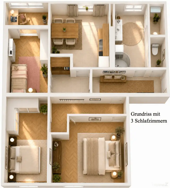 Grundriss mit 3. Schlafzimmer