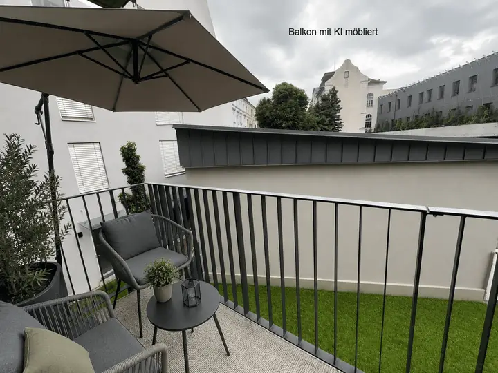 Balkon mit Ki möbliert