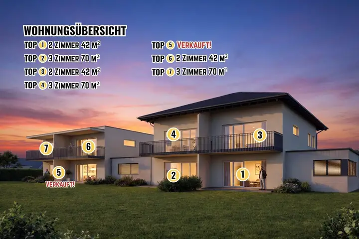 NEUBAU Kleinwohnanlage mit 2 Häusern und 7 Wohnungen in Waidmannsdorf - Schubertstraße / ERSTBEZUG