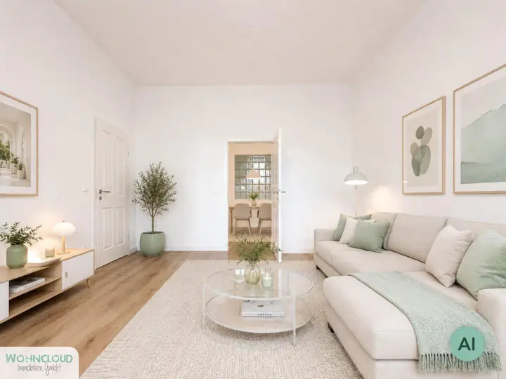 WOHNZIMMER EINRICHTUNGSBEISPIEL MIT KI BEARBEITET