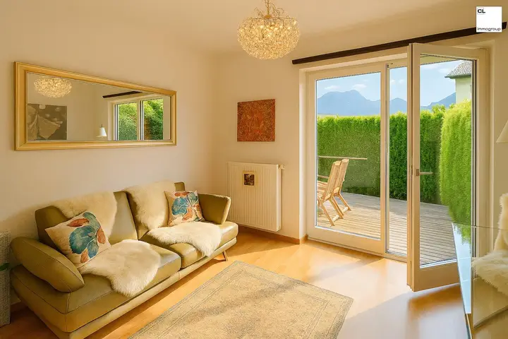 Traumhaft schöne Gartenwohnung im Süden der Stadt Salzburg, Leopoldskron, mit Terrasse, Untersbergblick; zusätzlich: Carport und Stellplatz, (c) CL-immogroup, www.CL-immogroup.at