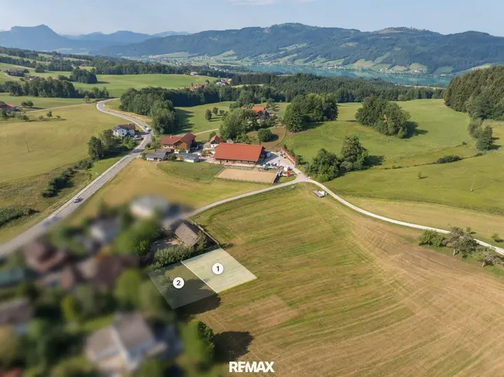Vogelperspektive des Grundstückes mit Seeblick