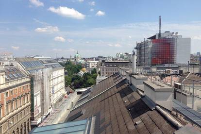 56m2 Dachgeschosswohnung mit 128m2 Terrasse mit 360 Grad Blick über Wien, innere Stadt 30m entfernt, 100m zur U2