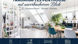 Helles, offenes Penthouse mit Wohn- und Essbereich, Wendeltreppe, großen Dachfenstern und moderner Einrichtung.