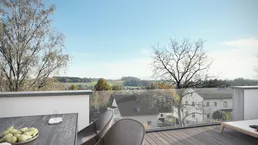 Neuhofen/Krems - Ihre neu helle Dachterrassenwohnung - Nachhaltiges Energiekonzept mit Nahwärmeanschluss, Vorbereitung für E-Mobilität und PV-Anlage!