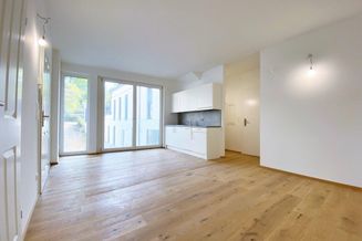 ERSTBEZUG | Moderne 2 Zimmer Wohnung mit franz. Balkon (1.OG) | Swimmingpool &amp; zugeordneter Garten | Einbauküche | Fußbodenheizung - Erdwärmepumpe | Cobenzlgasse