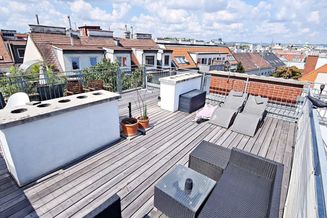 DACHTERRASSENHIT, RÜDENGASSE, 87 m2 Dachgeschoss mit 3 Terrassen, 2 Zimmer, Komplettküche, Wannenbad, Parketten, U3-Nähe
