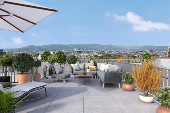 TOPLAGE NÄHE KUTSCHKERMARKT | EXKLUSIVE DACHGESCHOSSWOHNUNG | TERRASSE | 360° BLICK ÜBER WIEN | ERSTBEZUG
