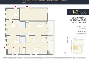 ERSTE LAGE Kremser Altstadt: Büro, Kanzlei oder Ordination, 5 Räume, 2 Loggien, H10/T1+2