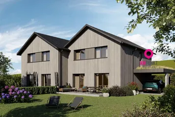 Erstbezug in Hallwang: Doppelhaushälfte vom Architekten geplant – Garten, Terrasse &amp; Carport