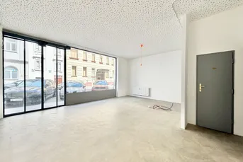 REPRÄSENTATIVES GESCHÄFTSLOKAL MIT GLASFRONT + LAGERHALLE NÄHE TABORSTRASSE ZU VERMIETEN