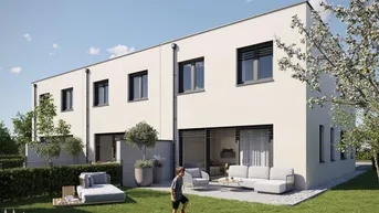 Expose The Oasis! Wunderschönes Eckreihenhaus in Ödt, nahe dem Badesee: 5 Zimmer, Terrasse, Eigengarten, belagsfertig.
