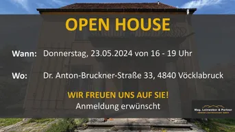 Expose OPEN HOUSE ! 23.5.24 von 16 -19 Uhr Entzückende Villa aus 1952 1A Lage Brucknerstraße in Vöcklabruck möchte aus dem Dornröschenschlaf geweckt werden