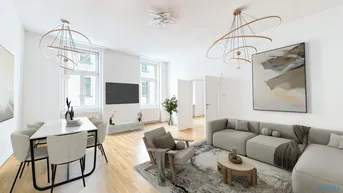 Helles Wohn- und Esszimmer mit modernem Design, Holzboden und stilvollen Leuchten.