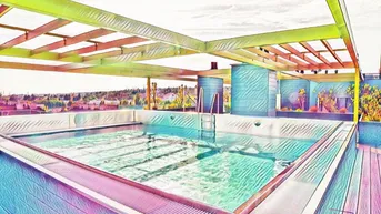 Expose Pack die Badehose ein: Moderne 2-Zimmer-Wohnung mit Balkon &amp; Pool am Dach