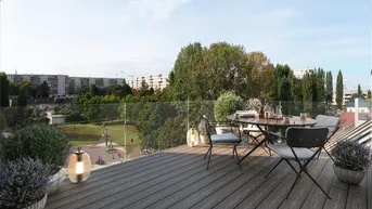 Expose Stilvoll Wohnen: 2-Zimmer-Dachgeschoss mit Panorama-Terrasse nähe Donauzentrum