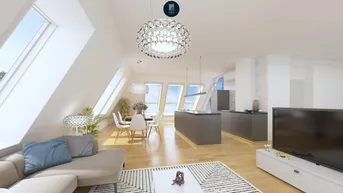Expose "Grünes Cumberland" ! Traumhafte zweistöckige 3-Zimmer-Wohnung mit Dachterrasse und Blick auf Schönbrunner Schlossgarten und Lainzer Tiergarten