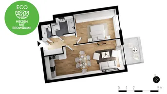 Expose 2-Zimmer Wohnung mit Balkon &amp; EWE-Küche | Fußbodenheizung | elektr. Außenbeschattung | Erdwärme