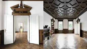 Expose Herrschaftliche Wohnung in Villa mit Wientalblick | über 440m² Garten &amp; möglicher Infinity Pool | ca. 4,40m Raumhöhe | Parkplatz | sanierungsbedürftig | U-Bahnnähe