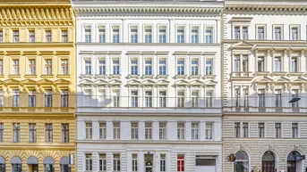 Klassische Wiener Fassade eines Mehrfamilienhauses mit vielen Fenstern und historischem Charme.