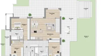 Expose Garten-Hit in U2-Nähe. 132 m² Wohnung mit top Grundriss, Terrasse und 180m² Garten