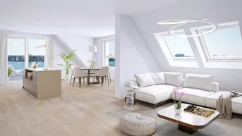 Expose Wohnen deluxe. Prachtvolle 2-stöckige Dachgeschosswohnung mit 167 m² in absoluter Bestlage an der Alten Donau