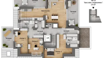 Expose "Ganz oben. Angekommen": Premium-Penthouse mit 4 Zimmern und 3 Terrassen im 2. DG. 