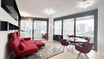 Expose DANUBEFLATS: Attraktiv möbliertes Apartment mit tollem Balkon - Pool, Sauna, Gym, Lounges, Billa