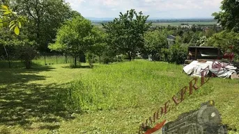 Großer Gartenbereich mit Rasenflächen, Bäumen und weitem Blick über die Landschaft.