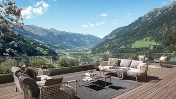 Expose Exklusive NEUBAUWOHNUNG in sonniger und ruhiger Bestlage von Bad Gastein. 44m² große Ost-Süd-West Terrasse, raumgreifender und nachhaltig bepflanzter rundum Grünbereich.