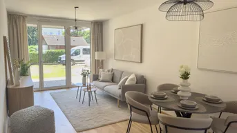 Expose GARTENZAUBER IN RUHELAGE! 2-ZIMMER-ERSTBEZUGSWOHNUNG MIT GARTEN UND PARKPLATZ