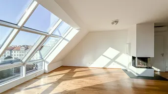 Expose Provisionsfrei: Klimatisierte Dachgeschoss Maisonette mit 2 Terrassen und Kamin nahe Uno City!