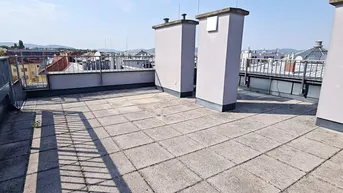 Expose TERRASSENHIT, TANBRUCKGASSE, 88 m2 Dachgeschoß mit 41 m2 Terrasse, 2 Zimmer, Küche, Wannenbad, Parketten, Fernblick, Bhf-Meidling