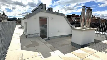 Expose ERSTBEZUG! BOTSCHAFTSVIERTEL, klimatisiertes 91 m2 Dachgeschoss mit 33 m2 Terrasse, Wohnküche, 2 Zimmer, Salesianergasse