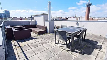 Expose TERRASSENHIT, U1-NÄHE, 84 m2 Dachgeschoß mit 30 m2 Terrasse, 2 Zimmer, Wohnküche, 2 Bäder, Parketten, Viktorgasse
