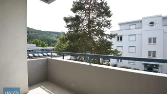 Balkon mit Blick auf die Umgebung und einen großen Baum, ideal zum Entspannen im Freien.