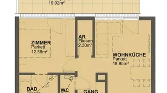 Expose 2 Zimmer Wohnung mit 19m² Terrasse mit Blick in den Innenhof