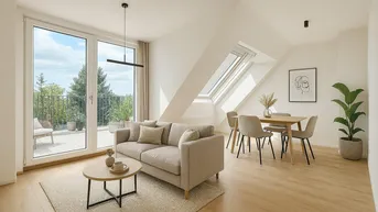Expose Erstbezug im Dachgeschoss – 2 Zimmer, Terrasse, Aufzug, Ruhelage